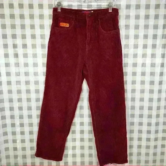 EMPYRE Relax Baggy Corduroy Pants 28 Burgundy Red Skateboard Y2K Inspire Hippie - Picture 1 of 11